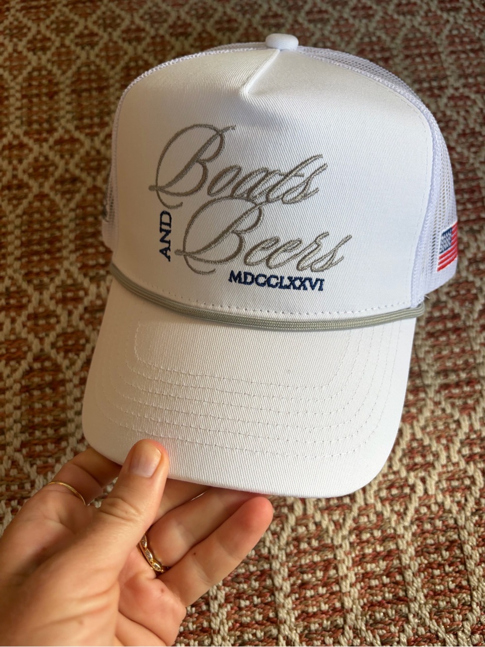KenzKustomz White "Boats and Beers" Mesh Trucker Hat